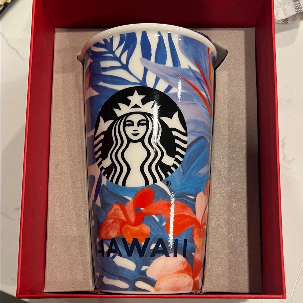 Starbucks Hawaii Blue and Red Floral Tumbler